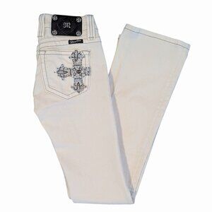 Miss Me NWOT 25 Oyster Off-White Bootcut Jeans Embellished Cross Style#JP5006BCE